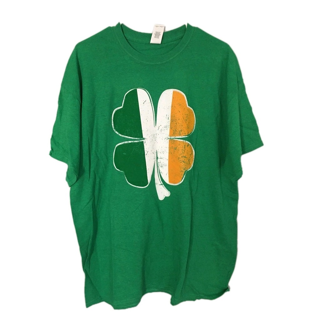 Irish Flag Shamrock Shirt Womens XL Green Gildan St Patricks Day Graphic Tee